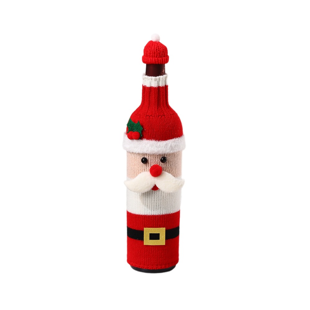 Wine Beer Hat - ミニサンタ帽子付きのニット製ワインボトルカバー、サンタクロースのクリスマスニットボトルカバー、エルク・トナカイのビールボトルカバー