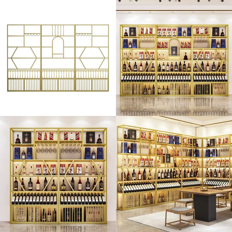 Wine & Beer Guayaquil - モダンな錬鉄製の床から天井までのワインラック、高級金属製ディスプレイ棚、赤ワインボトル用、ホームバー、商業用収納
