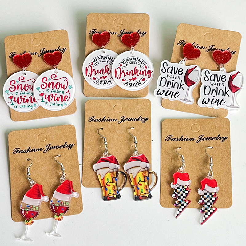 クリスマスプレゼント用のアクリルイヤリング - Wine Beer Hat のレビューと価格
