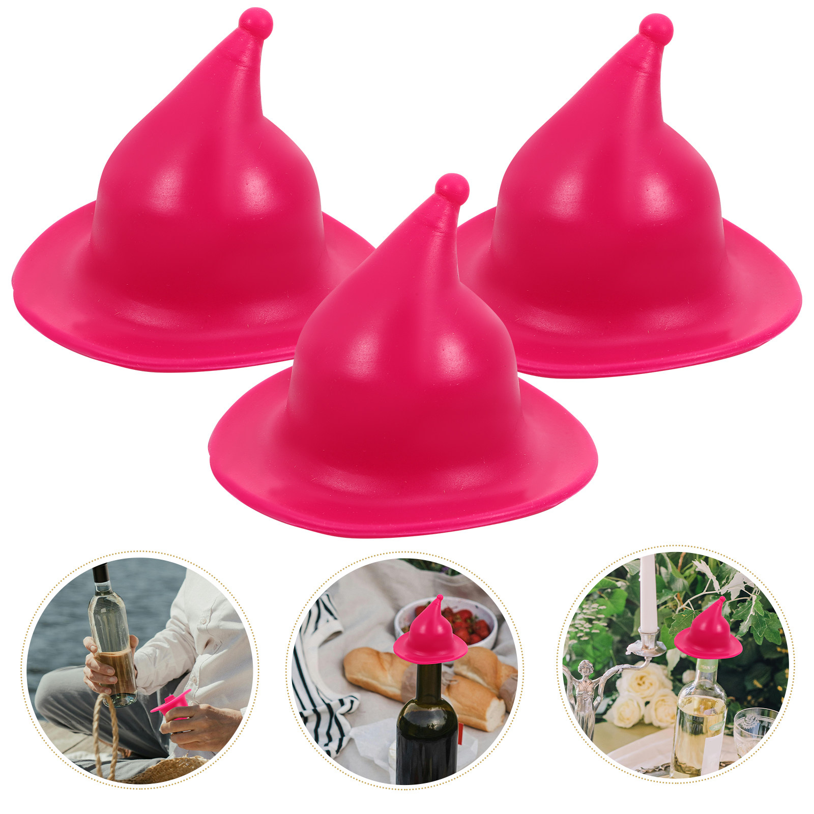 ワインボトル用シリコン製ストッパー4個入り。魔女の帽子型で、 - Wine Beer Hat のレビューと価格