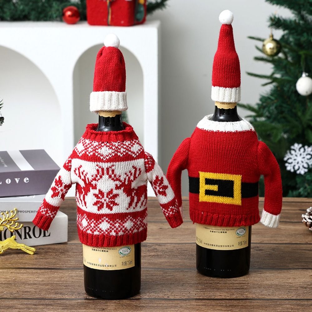 エルク柄のワインボトルカバー。ミニサンタ帽付きで、繰り返し使 - Wine Beer Hat のレビューと価格