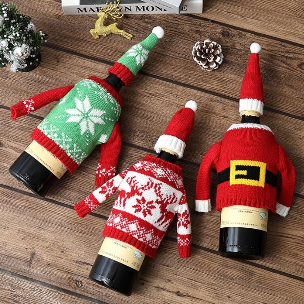 エルク柄のワインボトルカバー。ミニサンタ帽付きで、繰り返し使 - Wine Beer Hat のレビューと価格