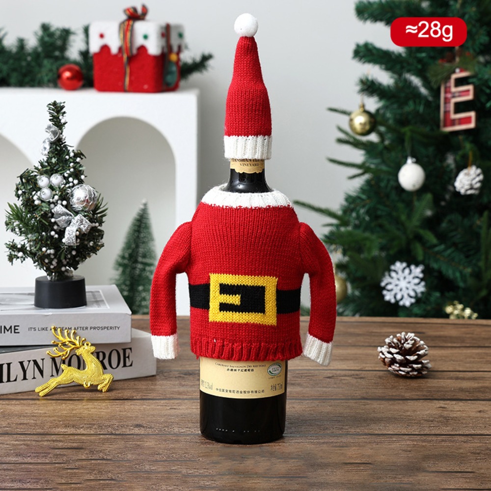 エルク柄のワインボトルカバー。ミニサンタの帽子が付いた雪の結 - Wine Beer Hat のレビューと価格
