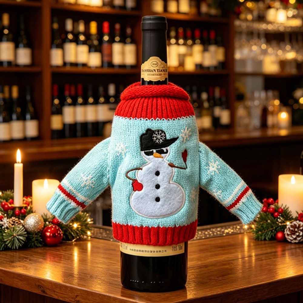 エルク柄のワインボトルカバー。ミニサンタの帽子が付いた雪の結 - Wine Beer Hat のレビューと価格